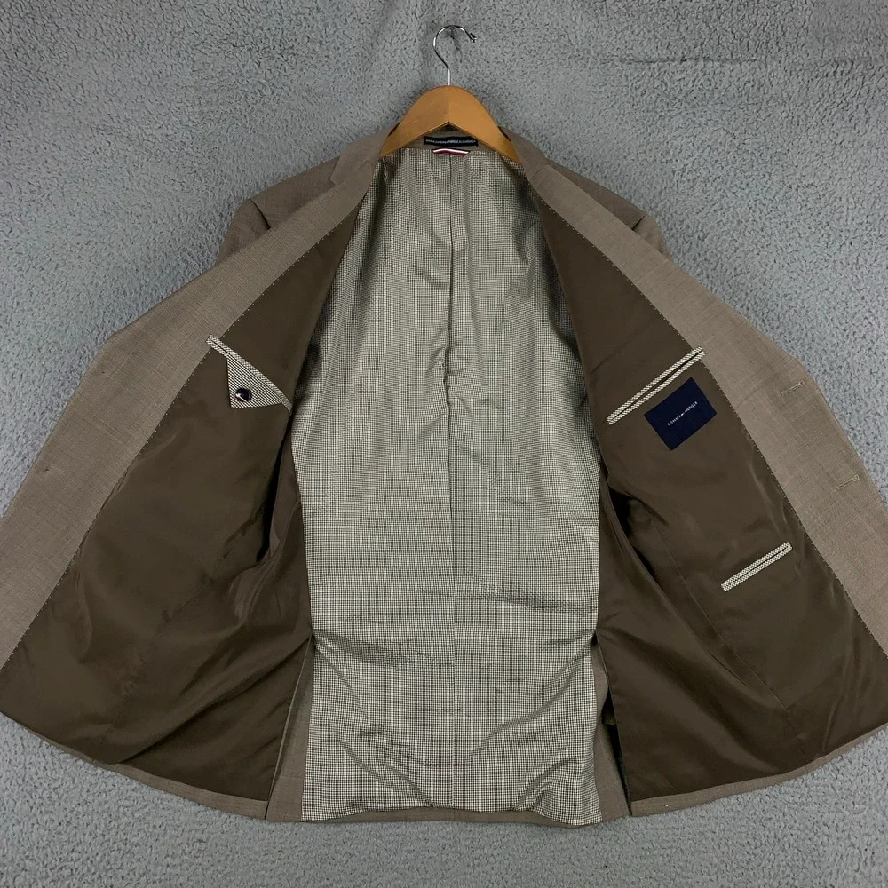 Tommy Hilfiger 2 Piece Suit 40R Modern Fit Tan 2-Button Wool Blend Pants 34x30